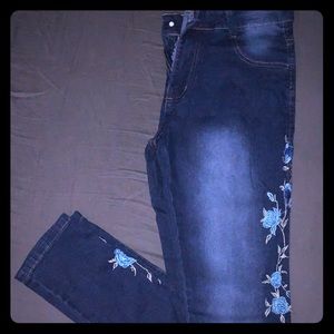 Floral print denim jeans
